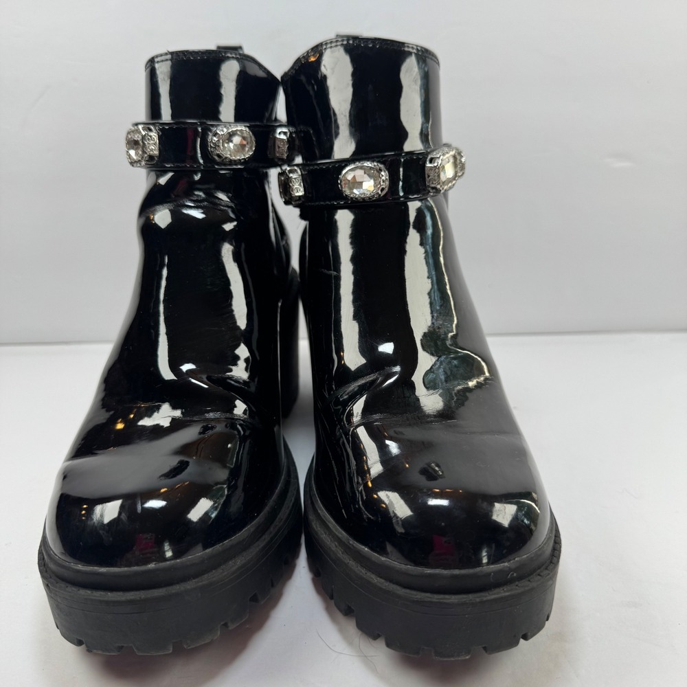 Torrid Black Patent Removable Rhinestone Strap Lug Sole Chelsea Boots 9WW - Picture 2 of 10